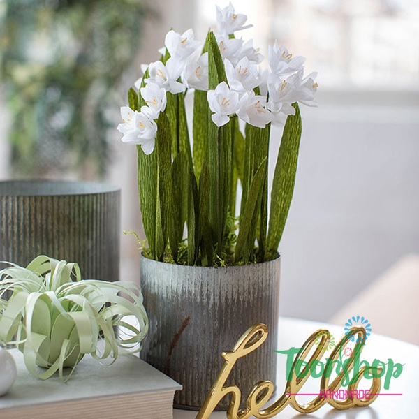 Làm hoa thủy tiên giấy nhún trắng tinh khôi