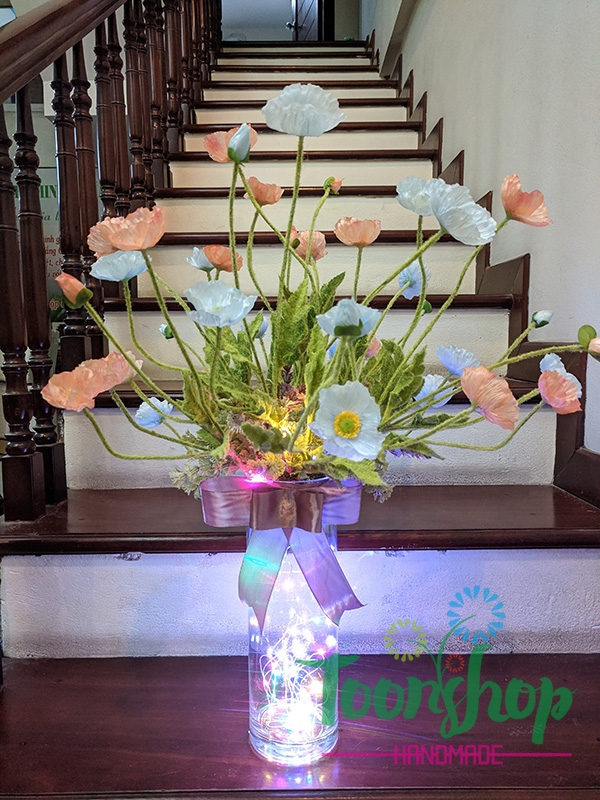 Lọ hoa anh túc xanh hồng 01