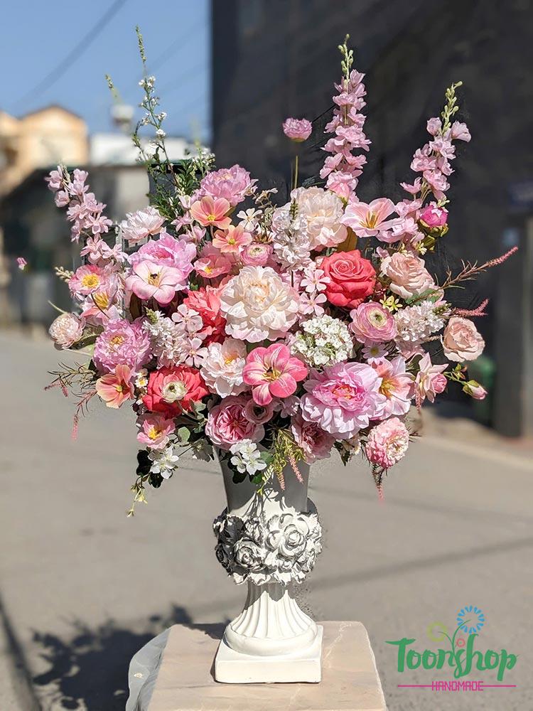 Bình hoa to trang trí chất liệu hoa cụa cao cấp