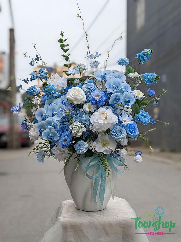 Bình hoa to trang trí chất liệu hoa lụa cao cấp