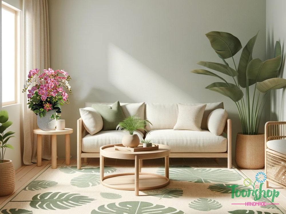 Bình lan tiểu hồ điệp giả màu hồng đặt trên kệ góc tường