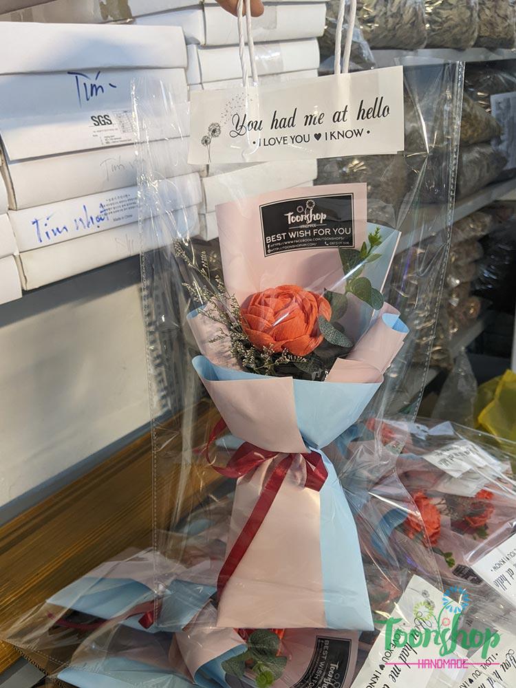 Set bó hoa giấy nhún 1 bông kèm túi và thiệp