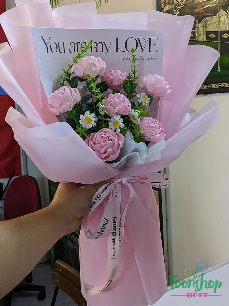 Bó hoa hồng giấy nhún 7 bông