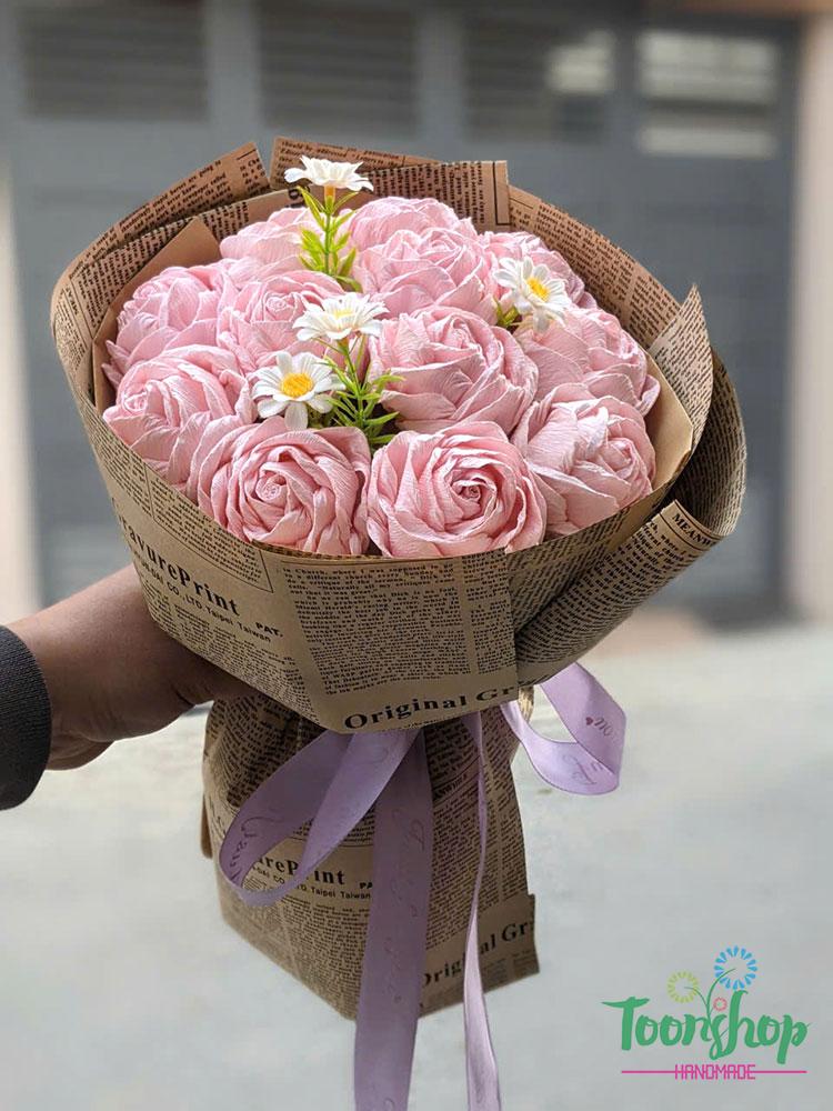 Bó hoa hồng giấy nhún 12 bông 