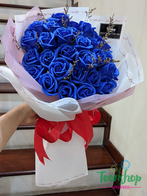 Bó hoa hồng sáp thơm màu xanh coban