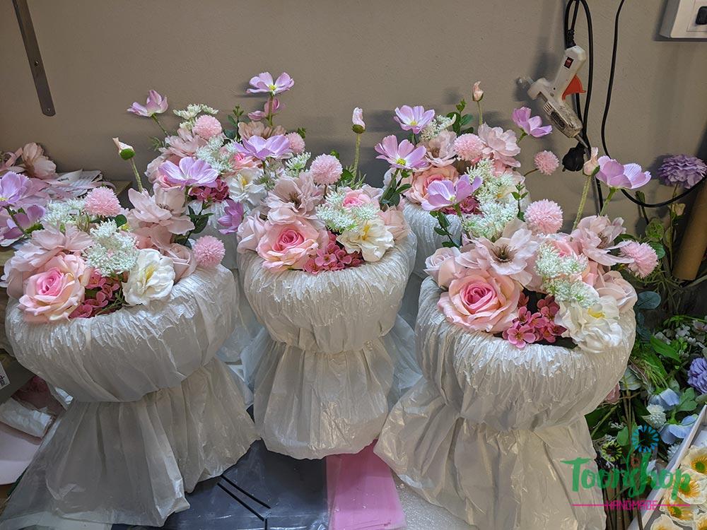 Bó hoa lụa mix hoa sáp thơm cao cấp