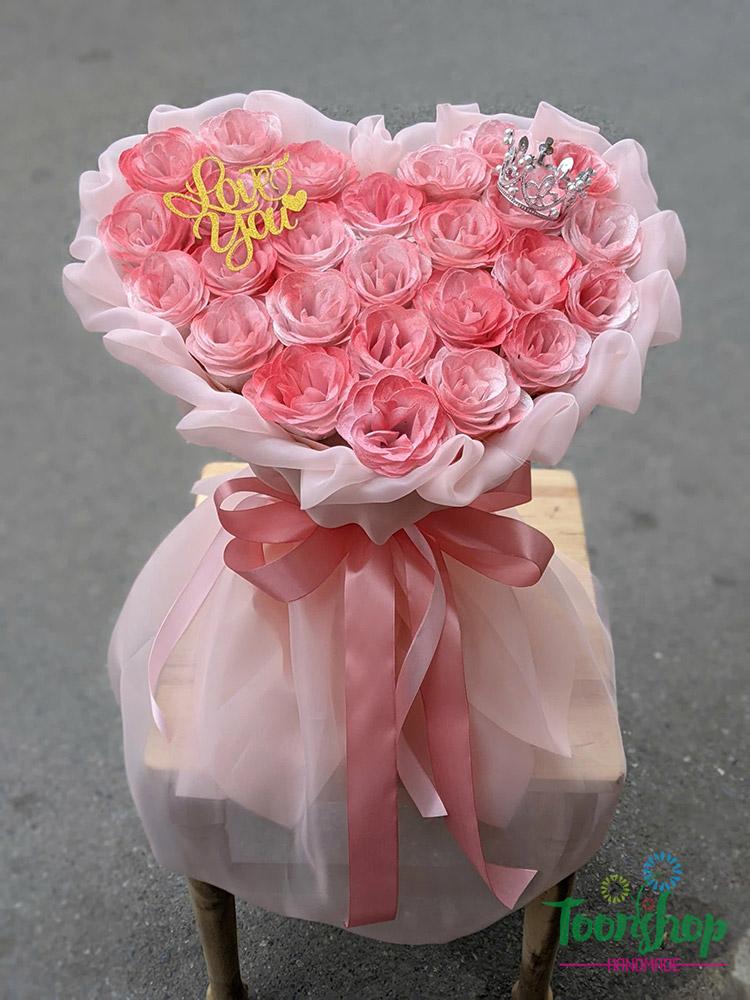 Bó hoa nhũ hình trái tim 28 bông màu hồng loang