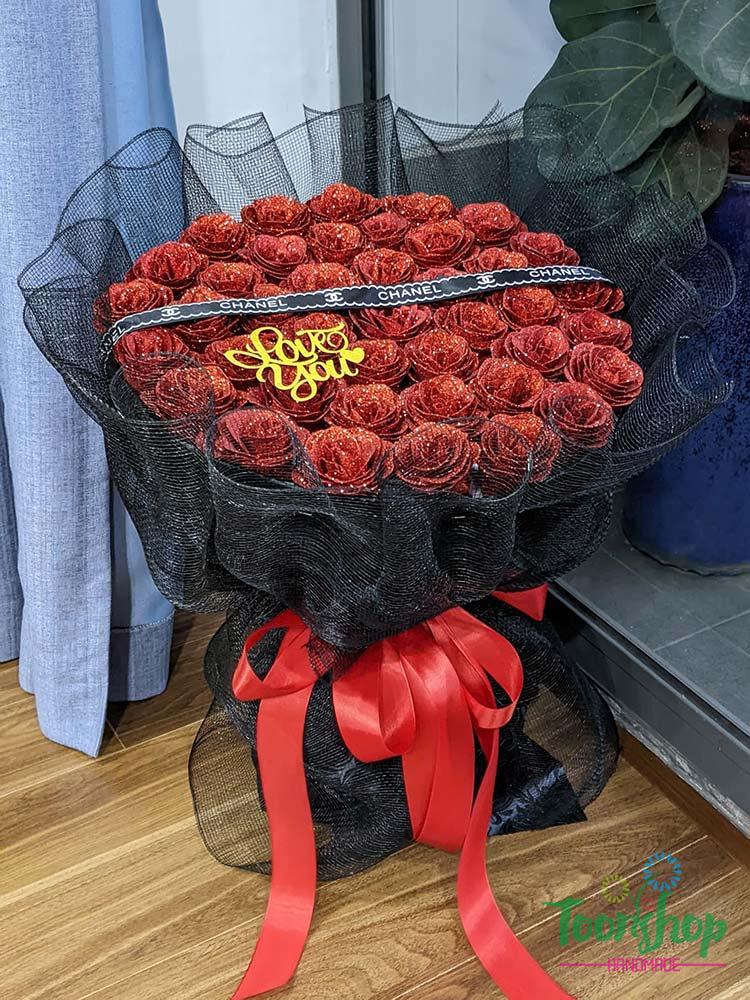 Bó hoa hồng nhũ tròn 40 bông màu đỏ