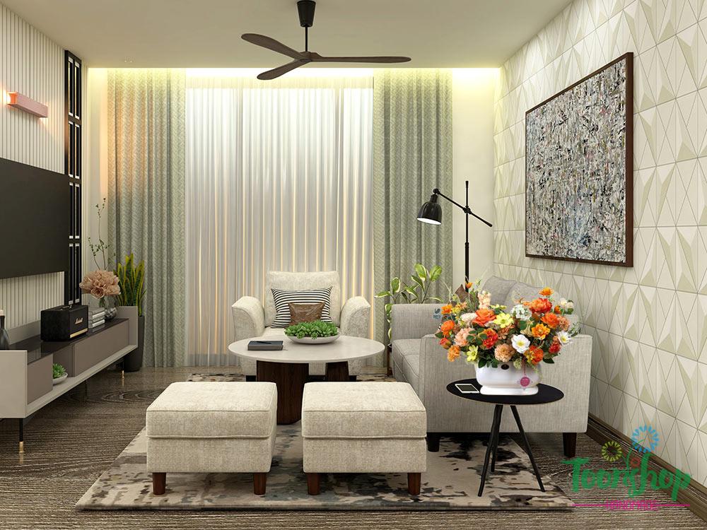 Bình hoa lụa The SunShine được đặt trang trí tại phòng khách