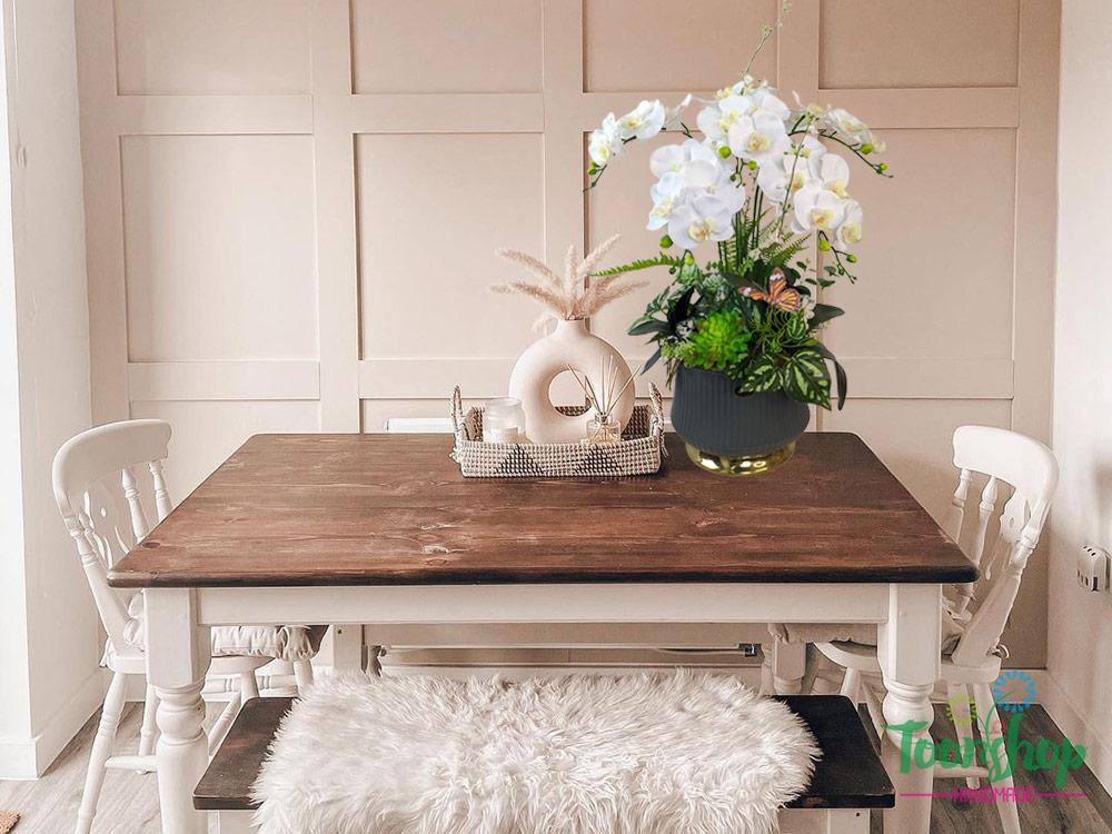 Chậu lan hồ điệp trắng bầy trên bàn