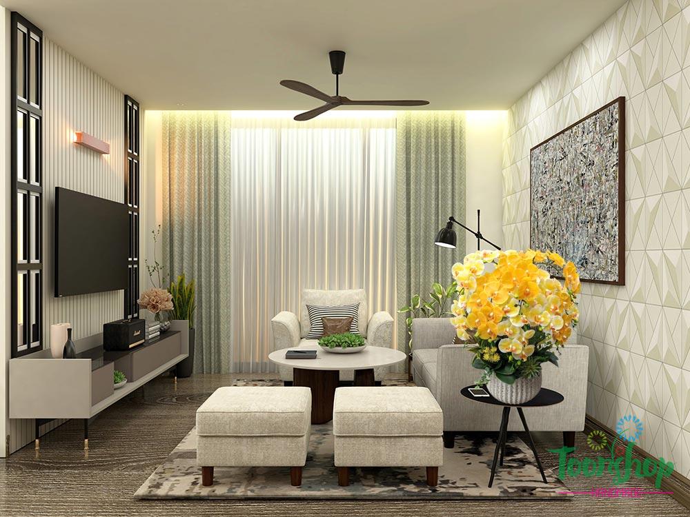 Bình lan hồ điệp cao su màu vàng bầy tại phòng khác