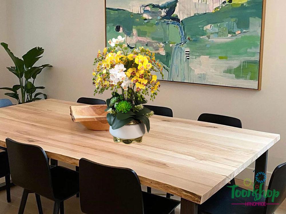 Chậu lan tiểu hồ điệp Tết Xum Vầy đặt trên bàn