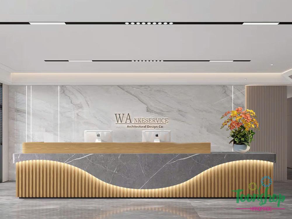 Chậu lan hồ điệp nhí đặt trên bàn lễ tân sảnh công ty