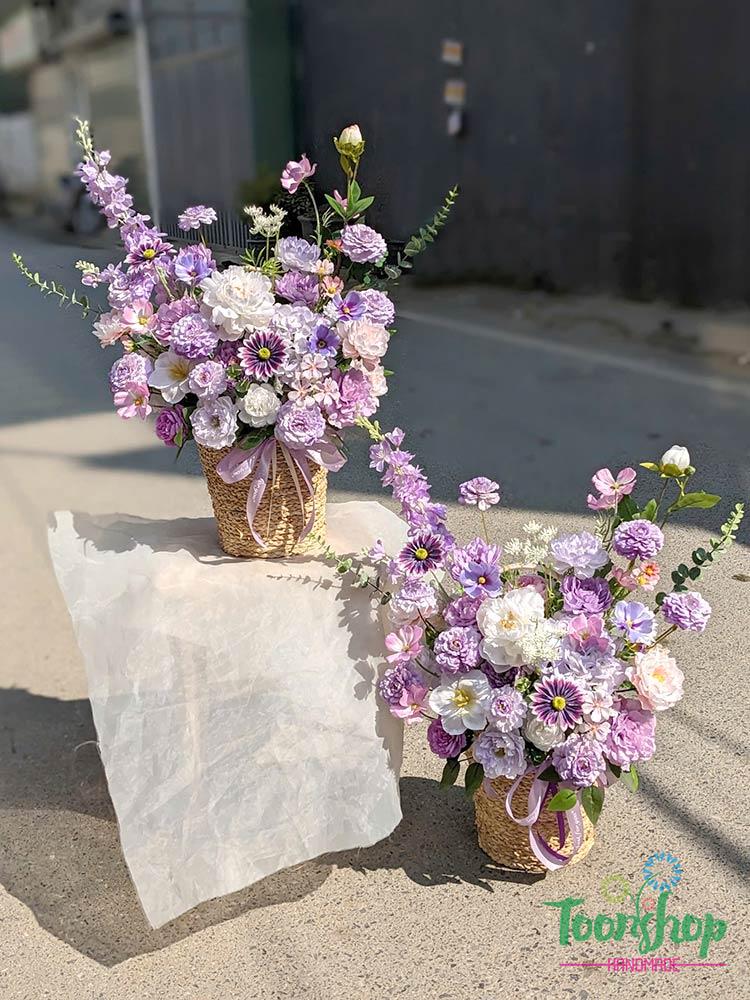 Lẵng hoa lụa chúc mừng sinh nhật, mừng khai trương