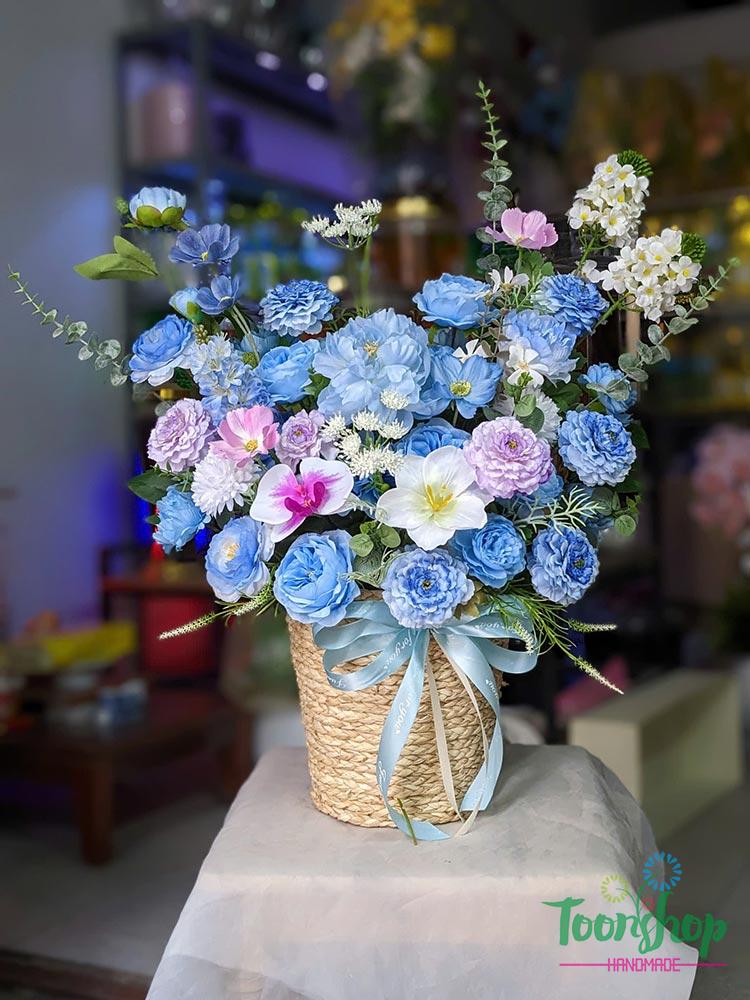 Lãng hoa chúc mừng khai trương màu xanh dương