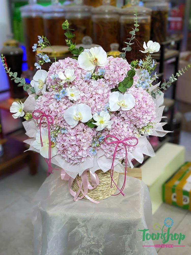 Lẵng hoa cẩm tú cầu mầu hồng