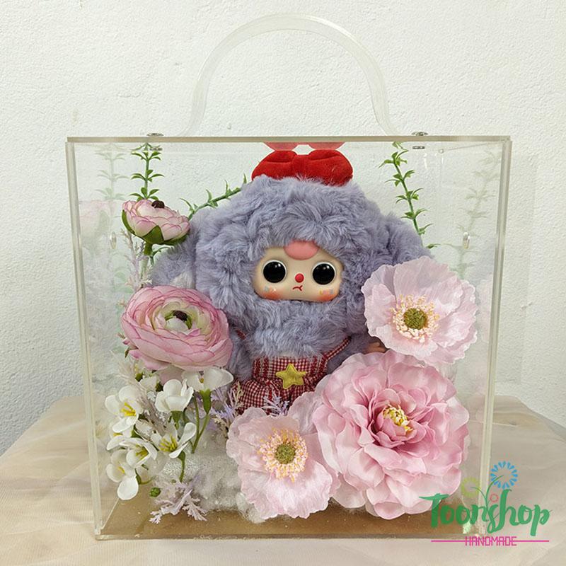 Hộp hoa baby three thỏ thị trấn màu tím size nhỏ