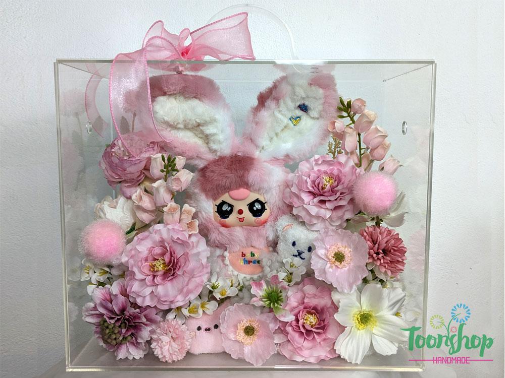 Mẫu hộp hoa Baby Three Thỏ thị trấn màu hồng loang