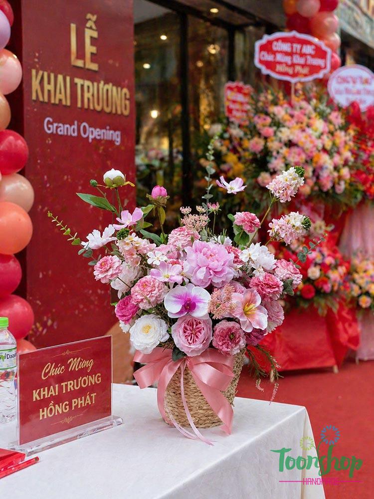Lẵng hoa màu hồng mừng khai trương