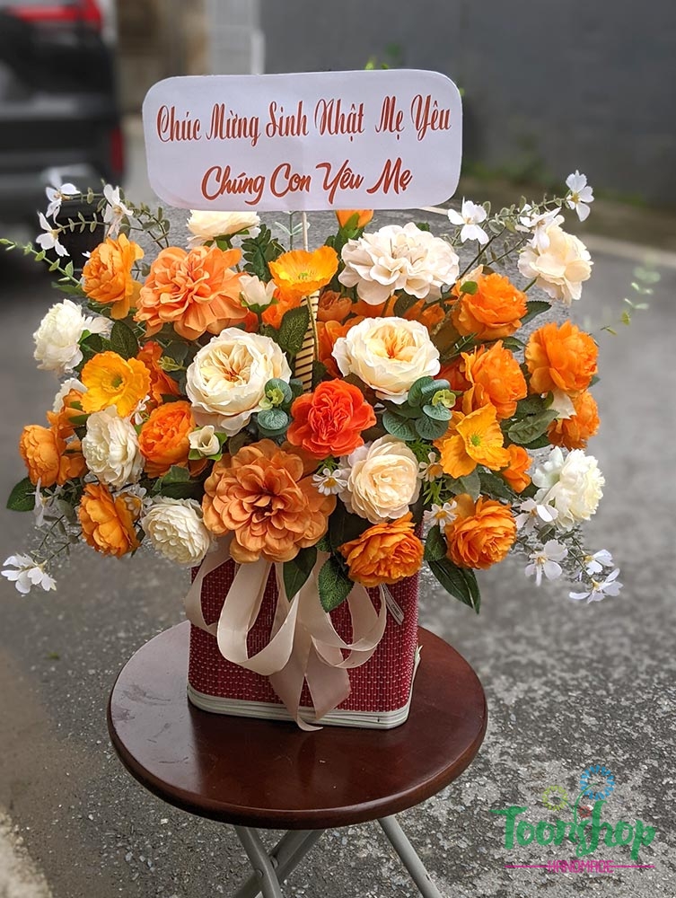 Lăng hoa lụa thiết kế tone vàng cam