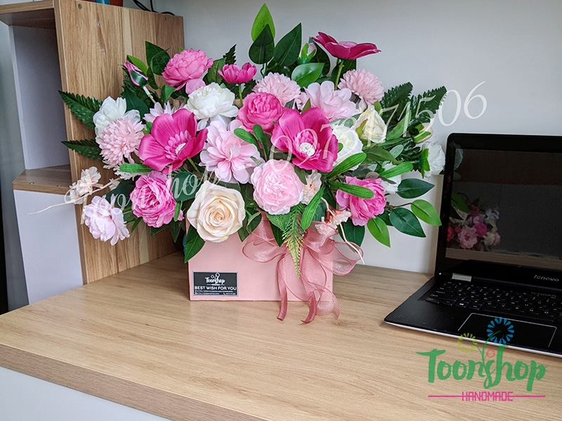 Lẵng hoa lụa thiết kế tone màu hồng mẫu số 2