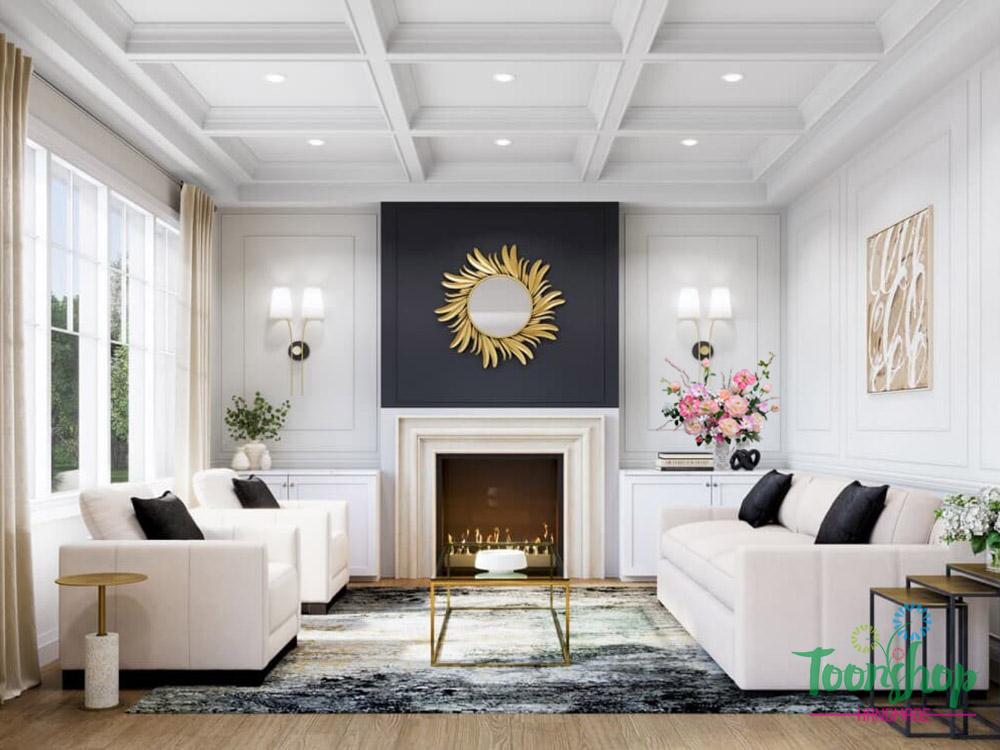 Bình hoa lụa đẹp màu hồng bầy trên kệ cạnh lò sưởi