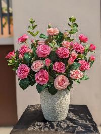 Bình hoa hồng màu hông mix chất liệu lụa cao cấp