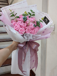 Bó hoa hồng sáp thơm màu hồng phấn