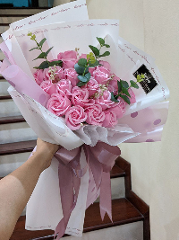 Bó hoa hồng sáp thơm màu hồng phấn
