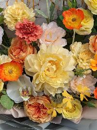 Bó hoa lụa cao cấp mẫu mới tone vàng cam