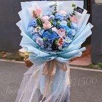 Bó hoa lụa tone xanh hồng