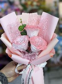 Bó hoa nhũ 3 bông màu hồng