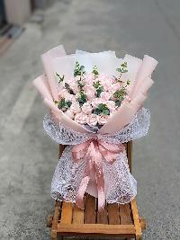 Bó hoa hồng sáp 30 bông màu phồng phấn