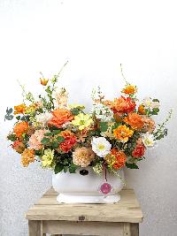 Chậu hoa lụa cao cấp màu cam The Sunshine
