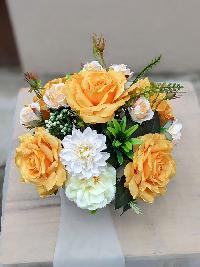 Chậu hoa để bàn chất liệu hoa lụa màu cam