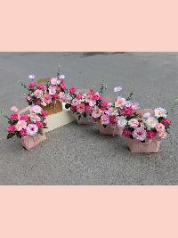 Giỏ hoa hiện đại có quai xách tone hồng