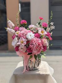 Giỏ hoa đẹp để bàn tone hồng mẫu số 3