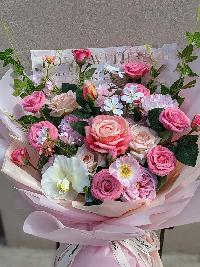 Bó hoa lụa cao cấp mẫu mới tone màu hồng