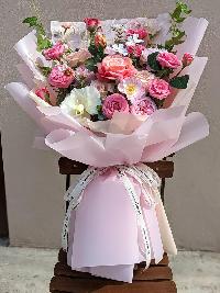 Bó hoa lụa cao cấp mẫu mới tone màu hồng