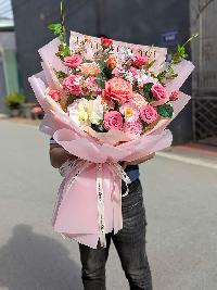 Bó hoa lụa cao cấp mẫu mới tone màu hồng