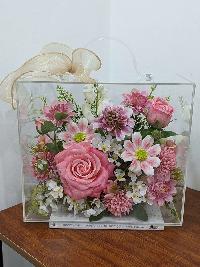 Hộp vali hoa lụa mica trong suốt cỡ nhỏ mẫu 03