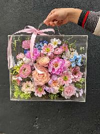 Hộp vali hoa lụa mica trong suốt cỡ to mẫu 01