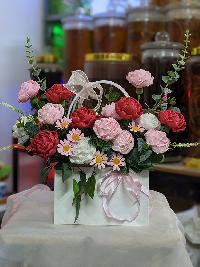 Lẵng hoa giấy nhún cỡ nhỏ 15 bông