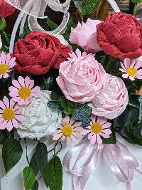 Lẵng hoa giấy nhún cỡ nhỏ 15 bông