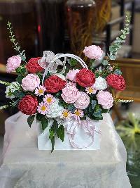 Lẵng hoa giấy nhún cỡ nhỏ 15 bông