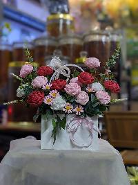 Lẵng hoa giấy nhún cỡ nhỏ 15 bông