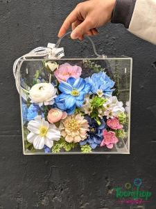 Hộp hoa mica lụa size vừa