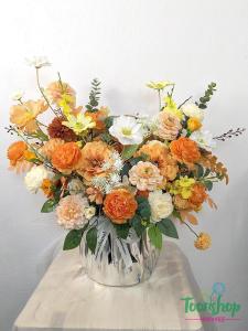 Lẵng hoa lụa màu cam Ban Mai Tình Yêu