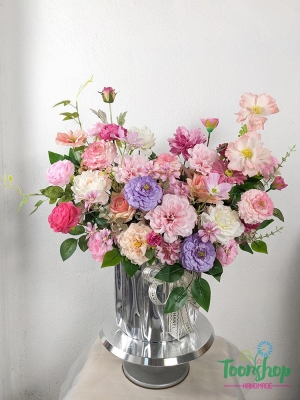 Giỏ hoa lụa đẹp để bàn, mừng khai trương, sinh nhật
