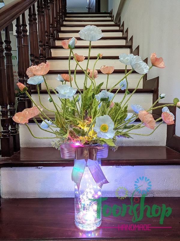 Lọ hoa anh túc xanh hồng 01